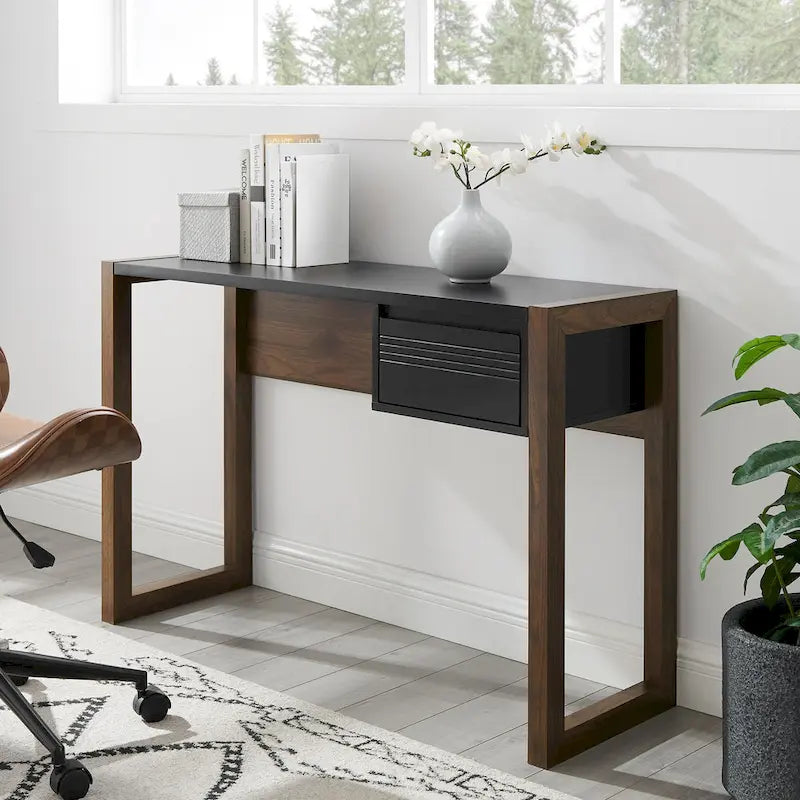 Bureau à tiroir bicolore – Noyer foncé/Noir ou Chêne anglais/Blanc – 1 personne