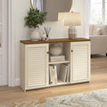 Buffet de rangement style maison de campagne, blanc antique/noir, avec portes persiennes et étagères – 1 personne