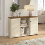 Buffet de rangement style maison de campagne, blanc antique/noir, avec portes persiennes et étagères – 1 personne