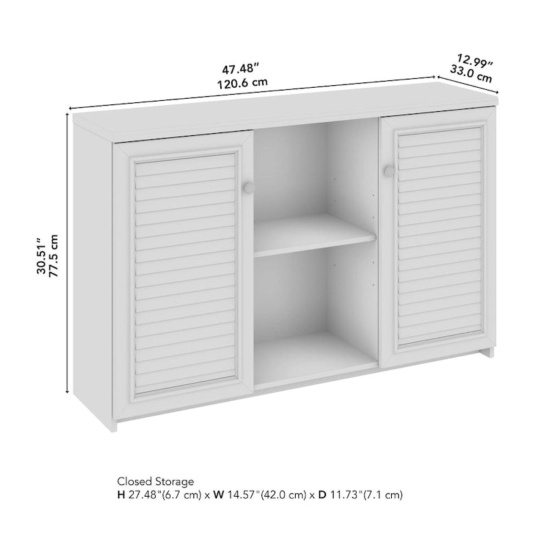 Buffet de rangement style maison de campagne, blanc antique/noir, avec portes persiennes et étagères – 1 personne
