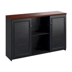 Buffet de rangement style maison de campagne, blanc antique/noir, avec portes persiennes et étagères – 1 personne