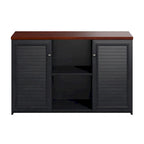 Buffet de rangement style maison de campagne, blanc antique/noir, avec portes persiennes et étagères – 1 personne