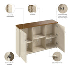 Buffet de rangement style maison de campagne, blanc antique/noir, avec portes persiennes et étagères – 1 personne