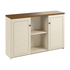 Buffet de rangement style maison de campagne, blanc antique/noir, avec portes persiennes et étagères – 1 personne