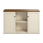 Buffet de rangement style maison de campagne, blanc antique/noir, avec portes persiennes et étagères – 1 personne