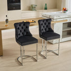 Tabouret de bar haut à dossier en velours, capitonné, piètement chromé, lot de 2