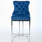 Tabouret de bar haut à dossier en velours, capitonné, piètement chromé, lot de 2
