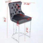 Tabouret de bar haut à dossier en velours, capitonné, piètement chromé, lot de 2