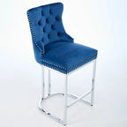 Tabouret de bar haut à dossier en velours, capitonné, piètement chromé, lot de 2