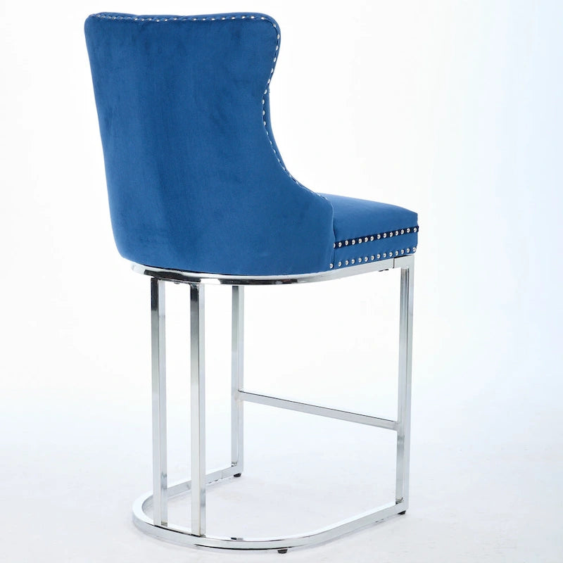 Tabouret de bar haut à dossier en velours, capitonné, piètement chromé, lot de 2