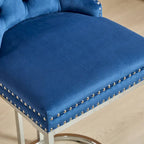 Tabouret de bar haut à dossier en velours, capitonné, piètement chromé, lot de 2