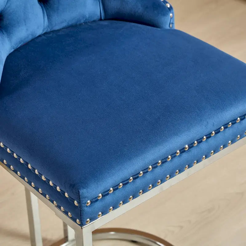 Tabouret de bar haut à dossier en velours, capitonné, piètement chromé, lot de 2