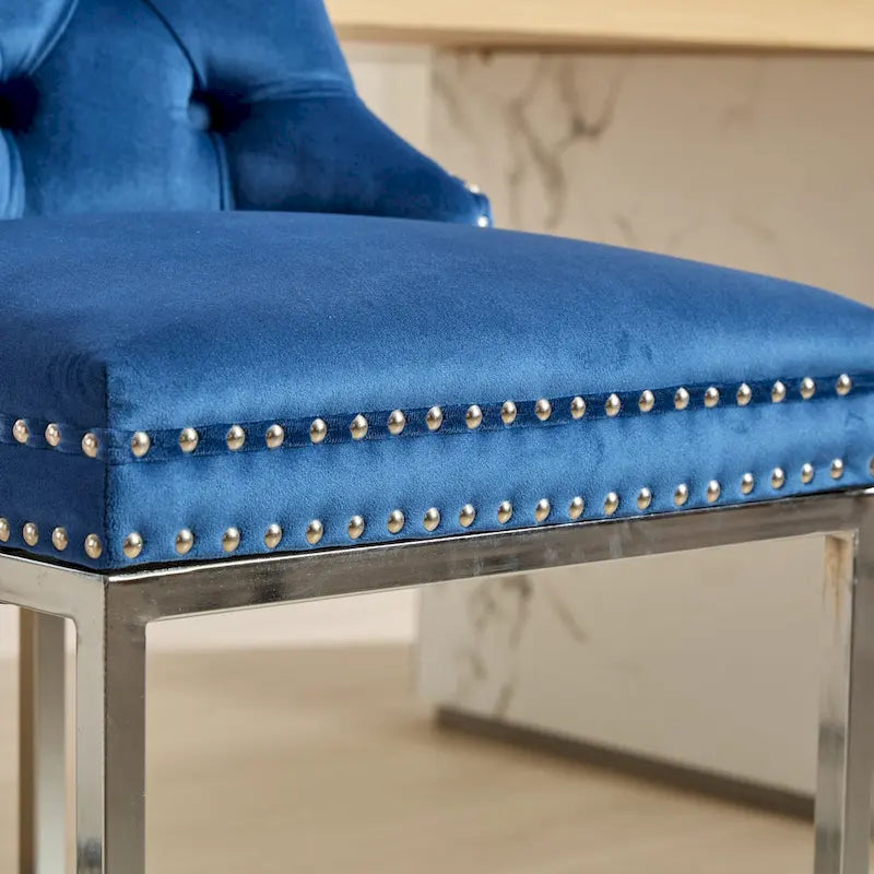 Tabouret de bar haut à dossier en velours, capitonné, piètement chromé, lot de 2