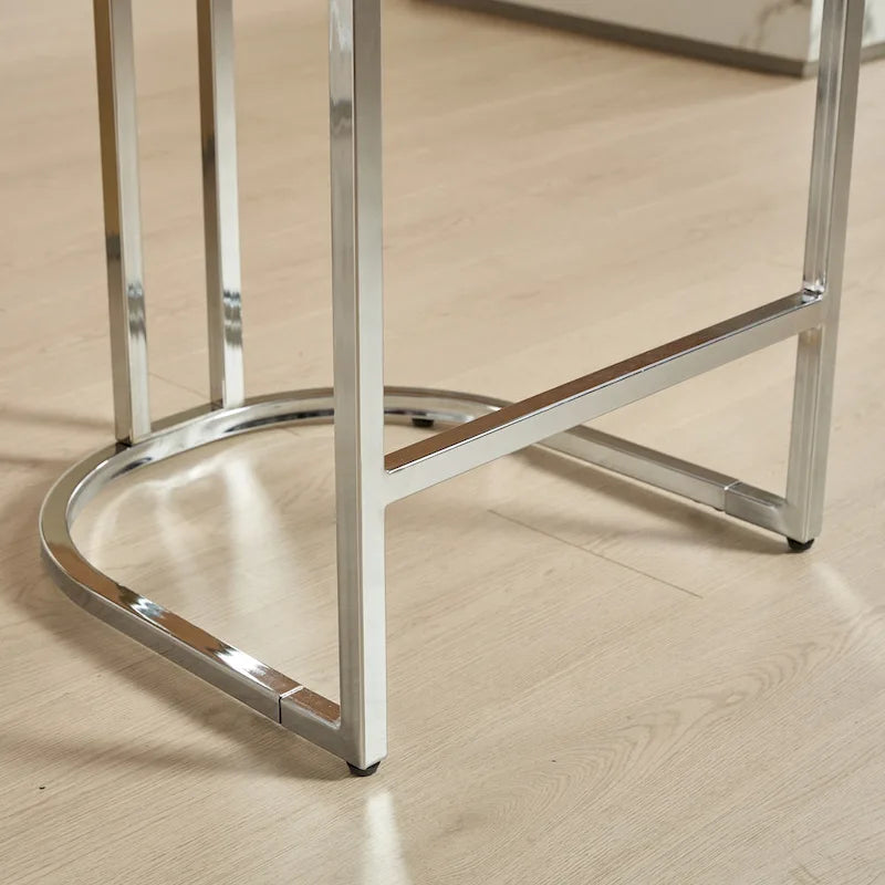 Tabouret de bar haut à dossier en velours, capitonné, piètement chromé, lot de 2