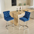 Tabouret de bar haut à dossier en velours, capitonné, piètement chromé, lot de 2