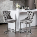 Tabouret de bar haut à dossier en velours, capitonné, piètement chromé, lot de 2
