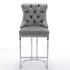 Tabouret de bar haut à dossier en velours, capitonné, piètement chromé, lot de 2