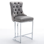 Tabouret de bar haut à dossier en velours, capitonné, piètement chromé, lot de 2
