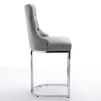 Tabouret de bar haut à dossier en velours, capitonné, piètement chromé, lot de 2
