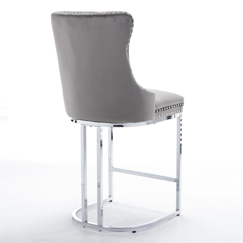 Tabouret de bar haut à dossier en velours, capitonné, piètement chromé, lot de 2