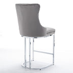Tabouret de bar haut à dossier en velours, capitonné, piètement chromé, lot de 2