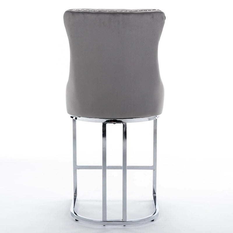 Tabouret de bar haut à dossier en velours, capitonné, piètement chromé, lot de 2