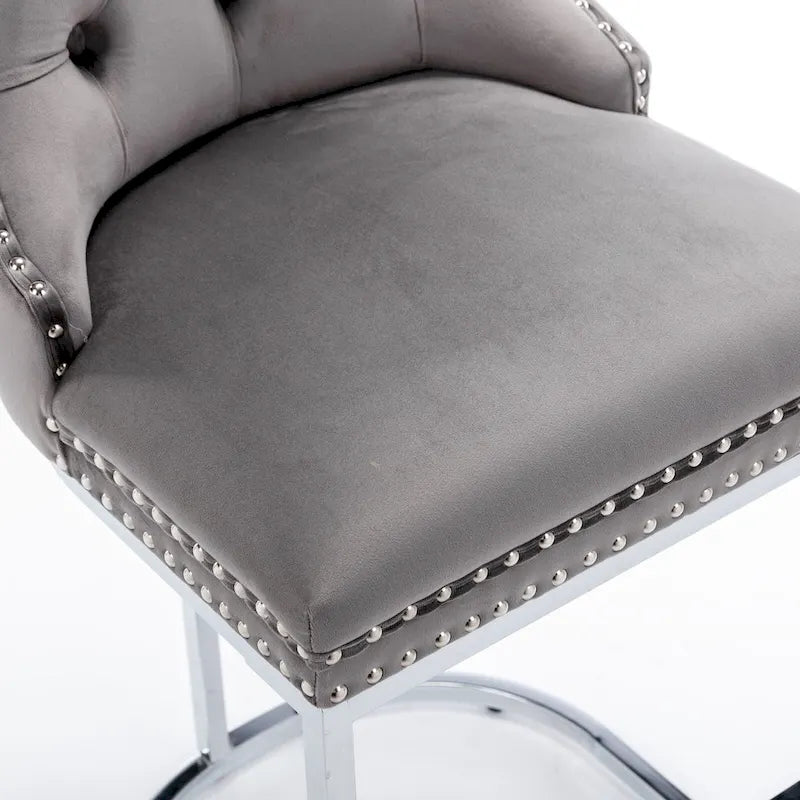 Tabouret de bar haut à dossier en velours, capitonné, piètement chromé, lot de 2