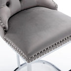Tabouret de bar haut à dossier en velours, capitonné, piètement chromé, lot de 2