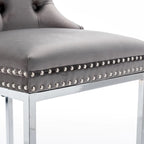 Tabouret de bar haut à dossier en velours, capitonné, piètement chromé, lot de 2