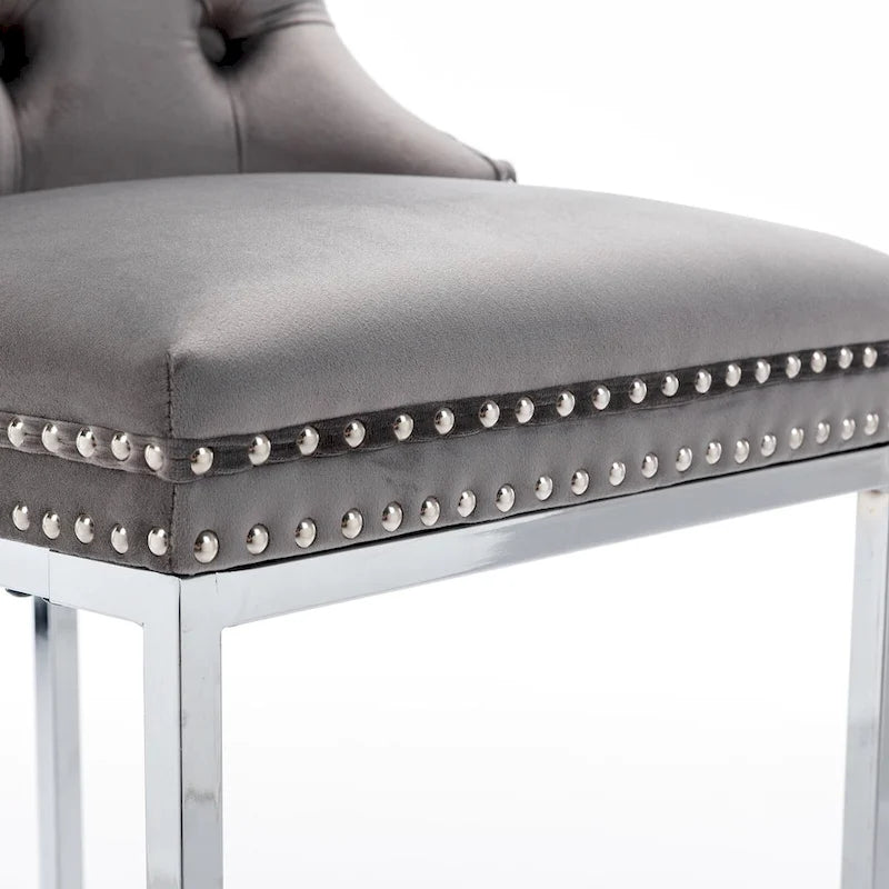 Tabouret de bar haut à dossier en velours, capitonné, piètement chromé, lot de 2
