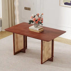 Table à manger de 150 cm en noyer, pieds en rotin rétro, 4 à 6 places