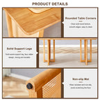 Table à manger de 150 cm en noyer, pieds en rotin rétro, 4 à 6 places