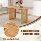 Table à manger de 150 cm en noyer, pieds en rotin rétro, 4 à 6 places