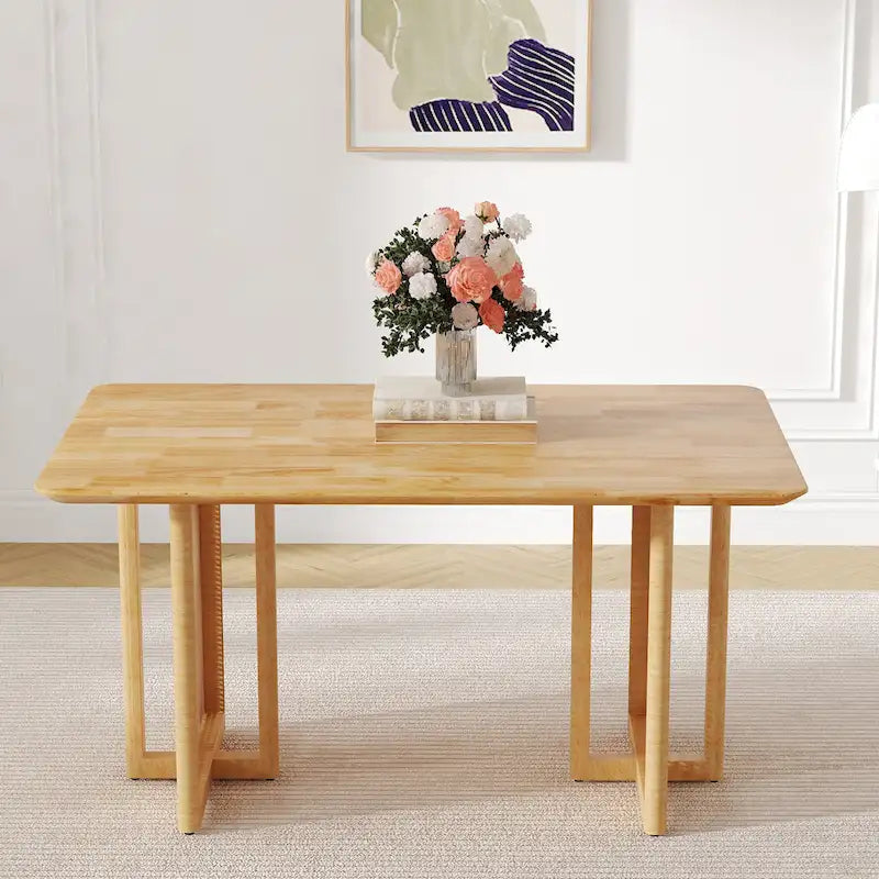 Table à manger de 150 cm en noyer, pieds en rotin rétro, 4 à 6 places