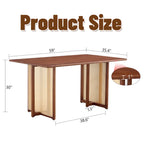 Table à manger de 150 cm en noyer, pieds en rotin rétro, 4 à 6 places