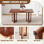 Table à manger de 150 cm en noyer, pieds en rotin rétro, 4 à 6 places