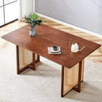Table à manger de 150 cm en noyer, pieds en rotin rétro, 4 à 6 places