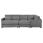Canapé modulable en velours côtelé gris avec 2 poufs