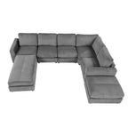 Canapé modulable en velours côtelé gris avec 2 poufs