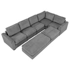 Canapé modulable en velours côtelé gris avec 2 poufs