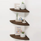 Étagère d'angle murale flottante, Blanc/Noir/Carbonisé/Marron foncé, Lot de 3