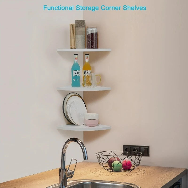 Étagère d'angle murale flottante, Blanc/Noir/Carbonisé/Marron foncé, Lot de 3