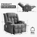 Fauteuil inclinable à bascule gris/marron/bleu avec chauffage et massage, une place