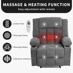Fauteuil inclinable à bascule gris/marron/bleu avec chauffage et massage, une place