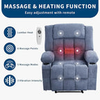 Fauteuil inclinable à bascule gris/marron/bleu avec chauffage et massage, une place
