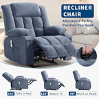 Fauteuil inclinable à bascule gris/marron/bleu avec chauffage et massage, une place