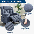 Fauteuil inclinable à bascule gris/marron/bleu avec chauffage et massage, une place