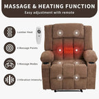 Fauteuil inclinable à bascule gris/marron/bleu avec chauffage et massage, une place