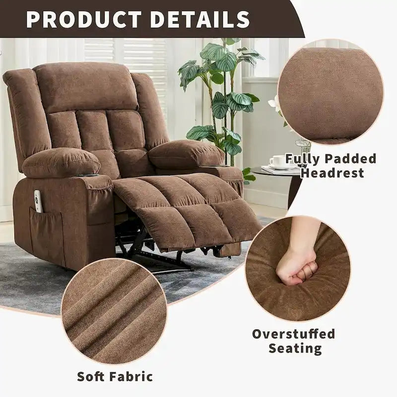 Fauteuil inclinable à bascule gris/marron/bleu avec chauffage et massage, une place