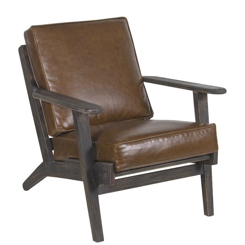 Fauteuil d'appoint en manguier à lattes marron / gris délavé / noir, une place